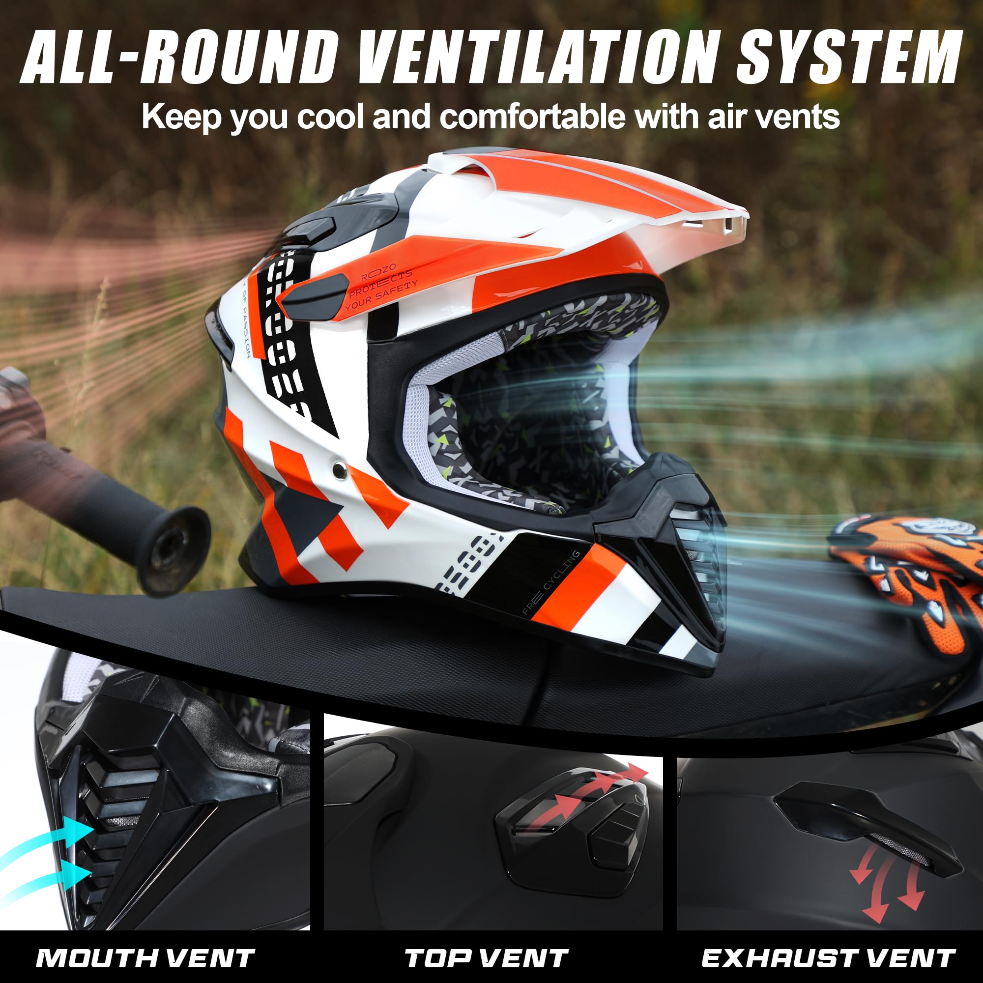 Roozo Dirt Bike Helmet with goggles included for ready-to-ride setup