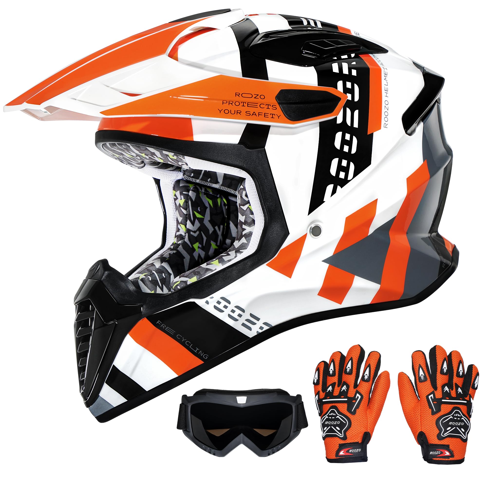 Roozo Youth Dirt Bike Helmet front view showing full-face protection for off-road riding