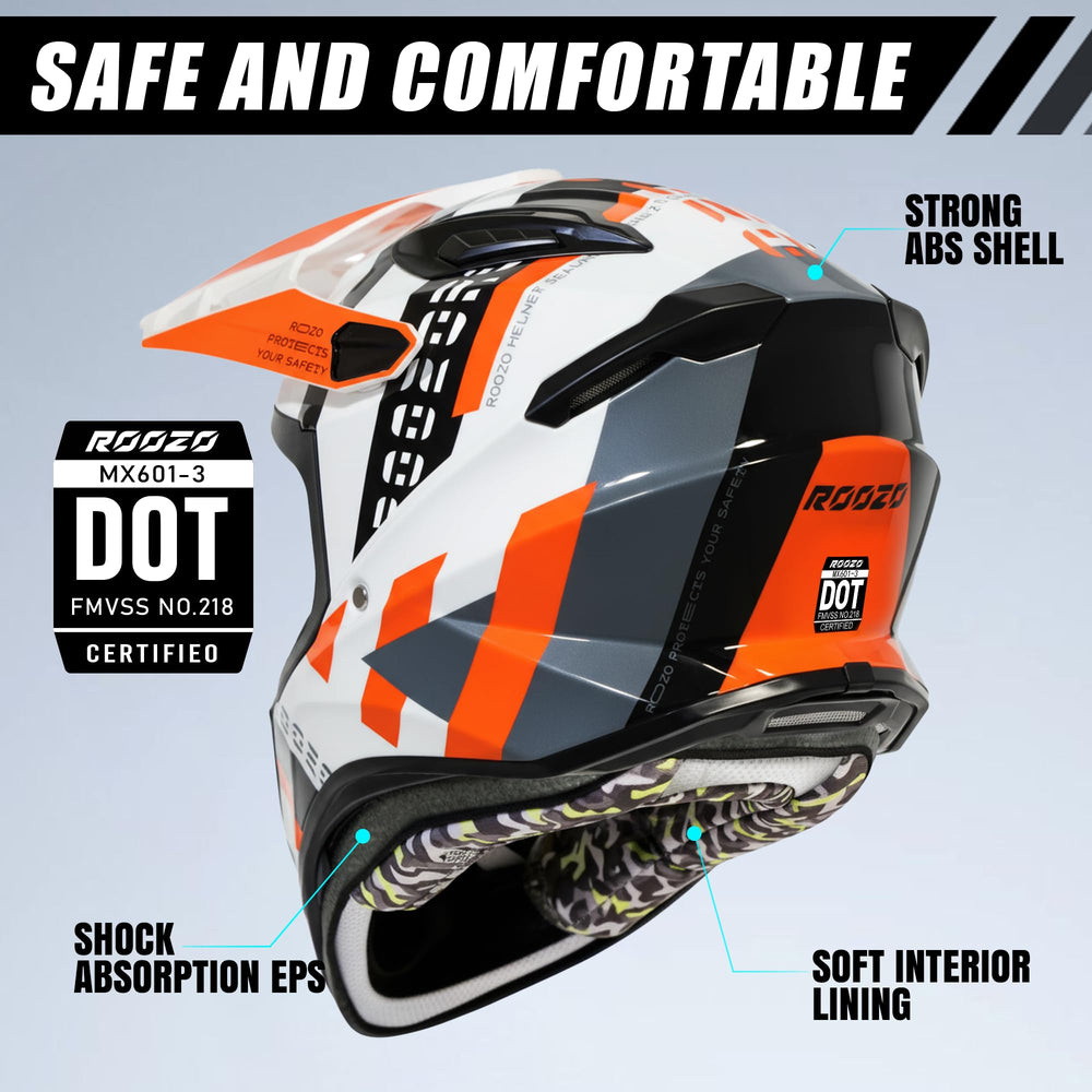 Roozo Youth Dirt Bike Helmet side view highlighting coverage and vents