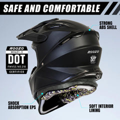 Roozo youth dirt bike helmet side view showing sturdy ABS shell