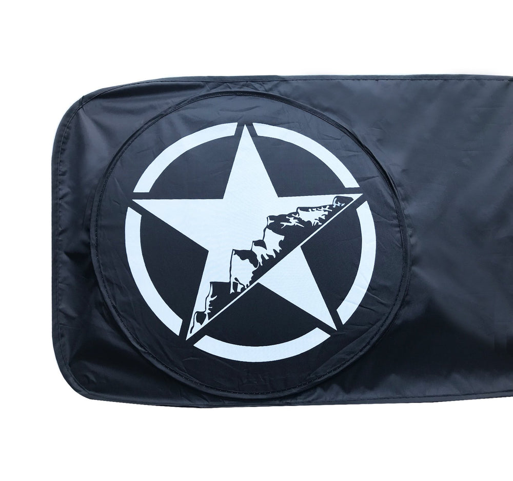 Star logo detail on the sunshade adds a stylish touch to the Wrangler cabin.