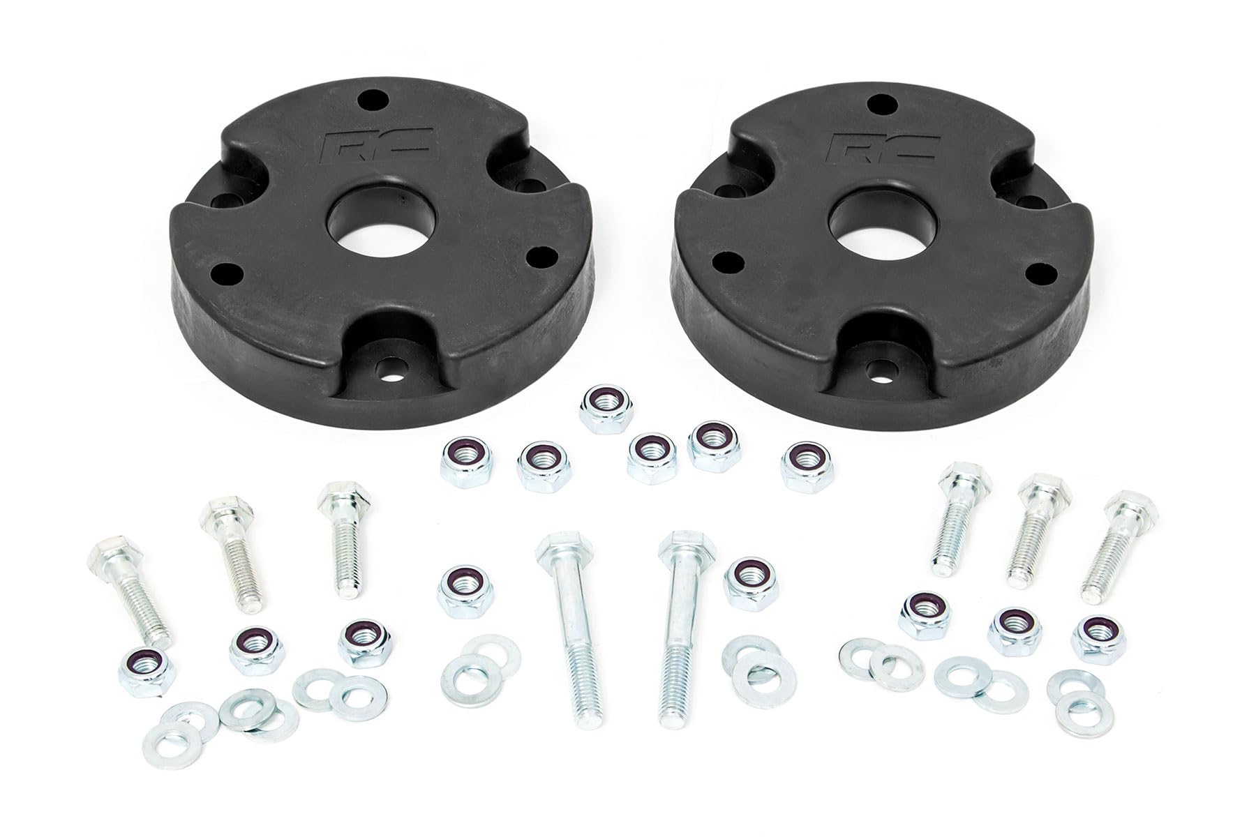 Rough Country 2-Inch Leveling Kit front strut detail showing a leveled stance