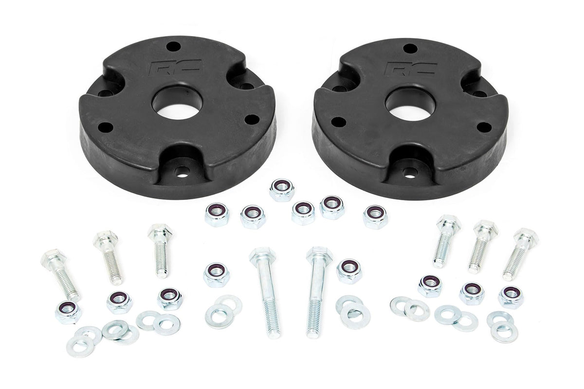 Rough Country 2-Inch Leveling Kit front strut detail showing a leveled stance