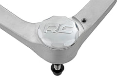 Rough Country control arm with eyelet caps shows polished aesthetic upgrade to suspension.