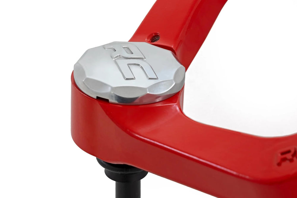 Close-up of Rough Country eyelet caps highlighting durable aluminum finish and rugged styling.