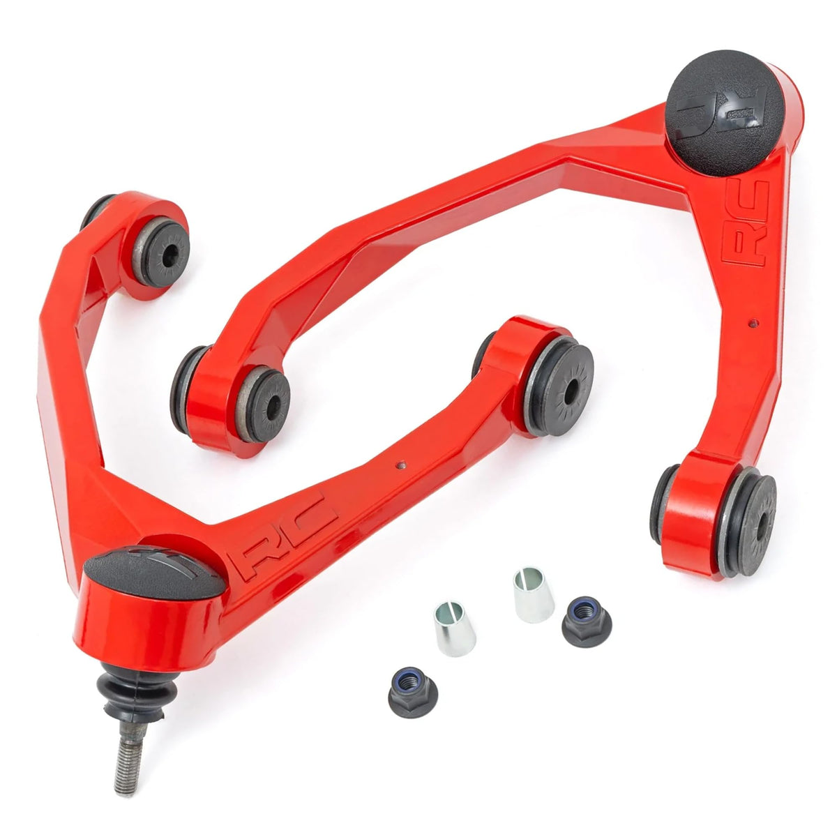 Rough Country forged upper control arm front view showing solid aluminum construction for lifted trucks