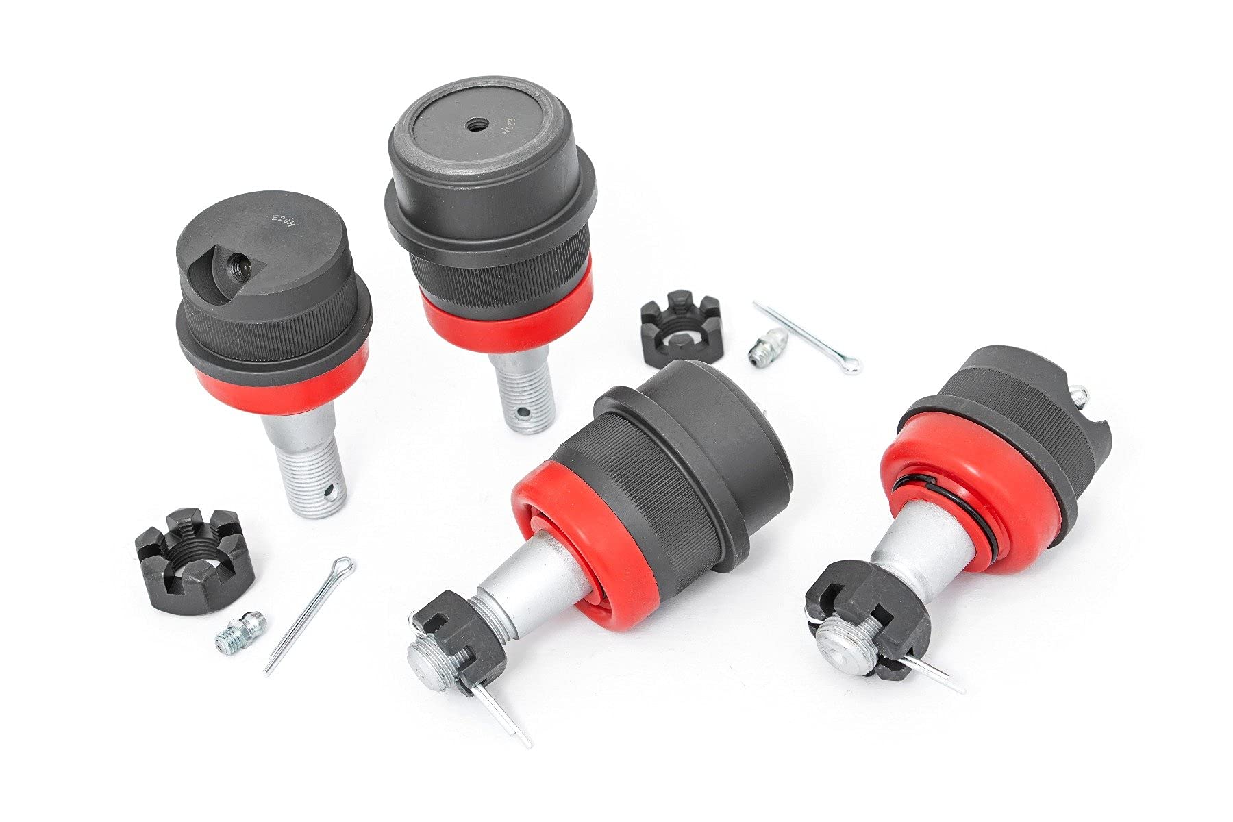Rough Country heavy-duty ball joints set of four for Wrangler, improving steering stability.