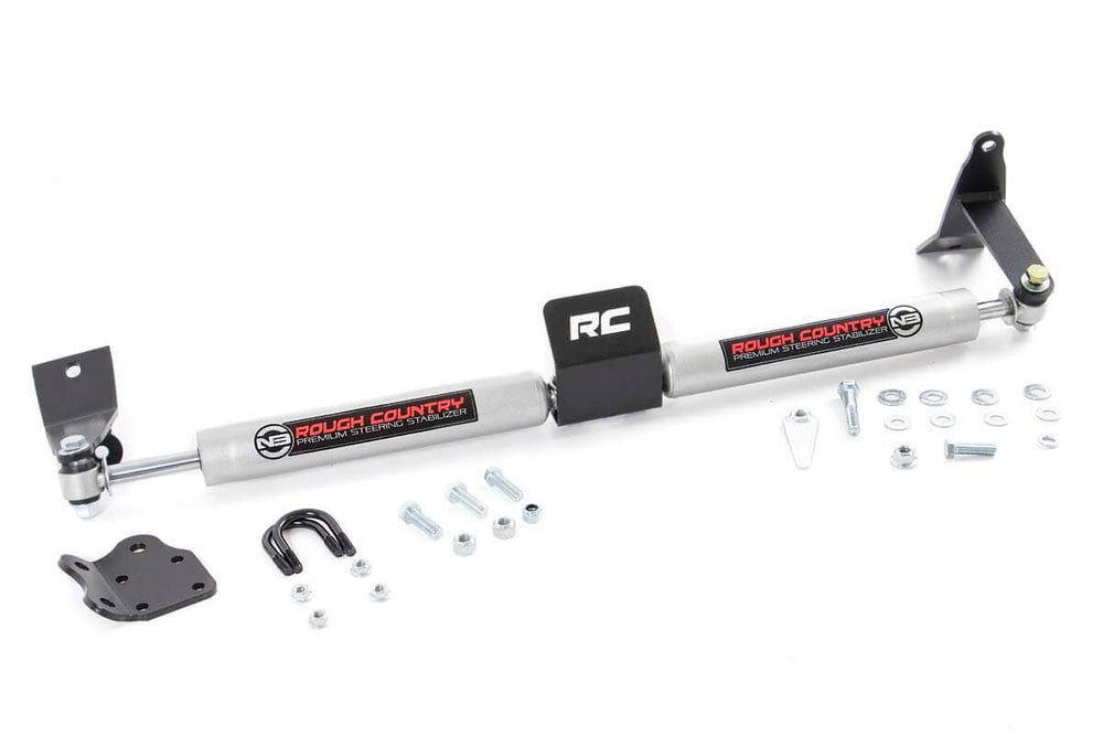 Rough Country N3 dual steering stabilizer during installation enhances control and stability.