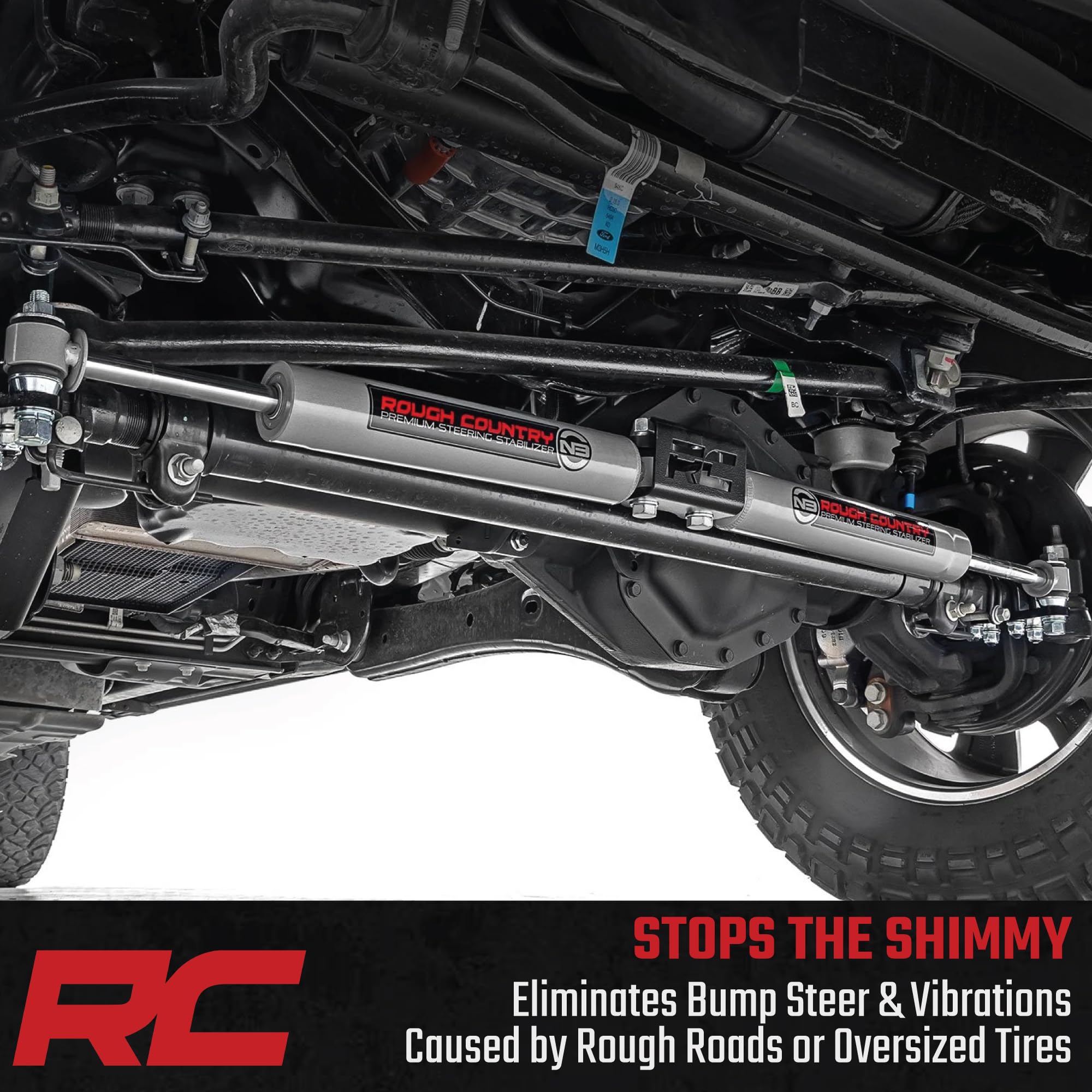 Rough Country N3 stabilizer in off-road use improving control on rough trails.