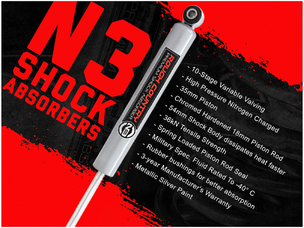 Rough Country N3 rear shocks installed on a Chevy/GMC 1500 enhance ride quality.