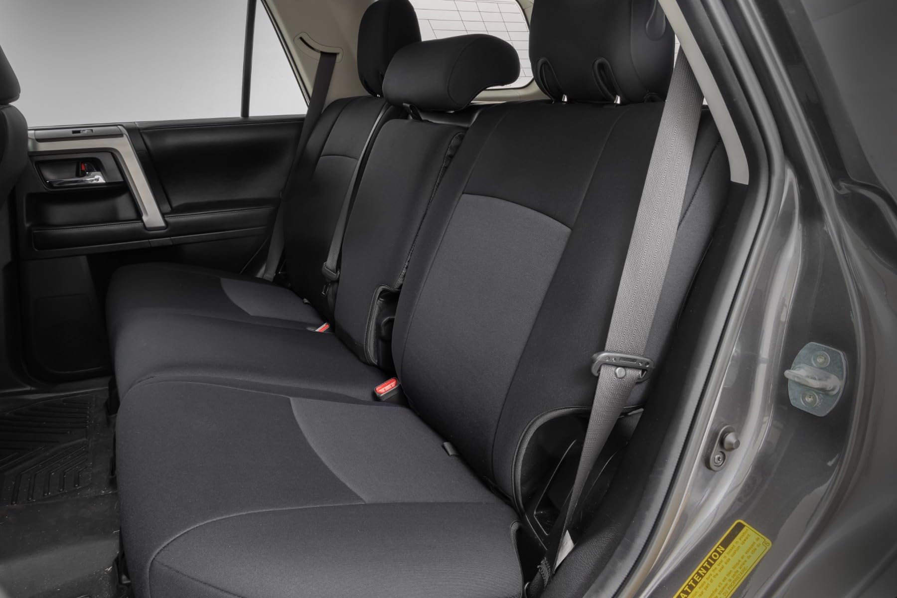 Rough Country neoprene front seat cover close-up shows snug fit for 4Runner