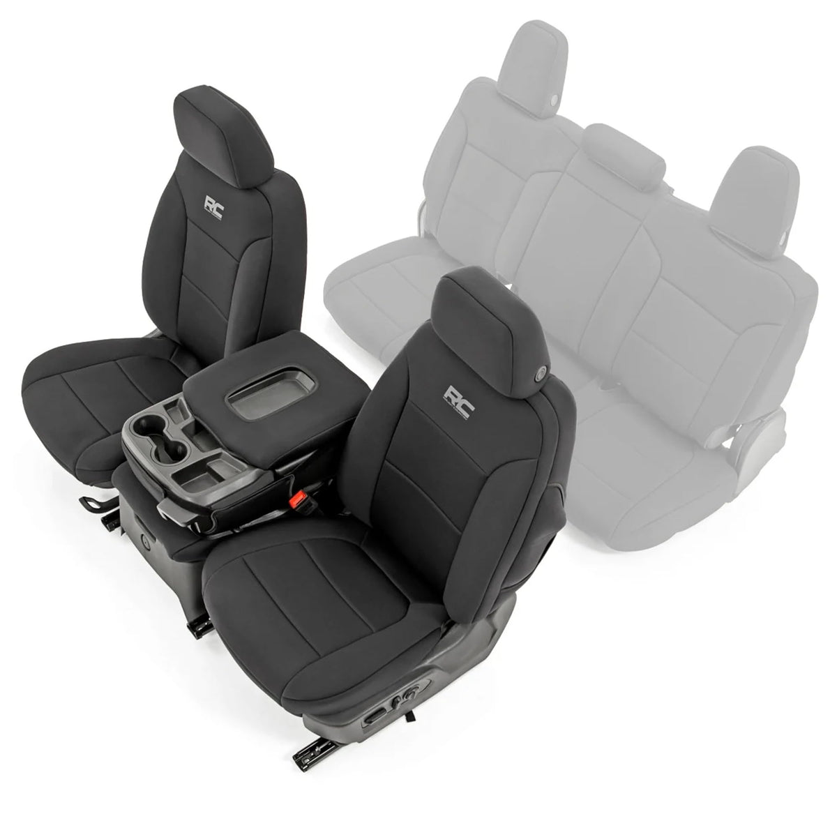 Rough Country neoprene front-seat cover with snug front-row fit for Silverado/Sierra