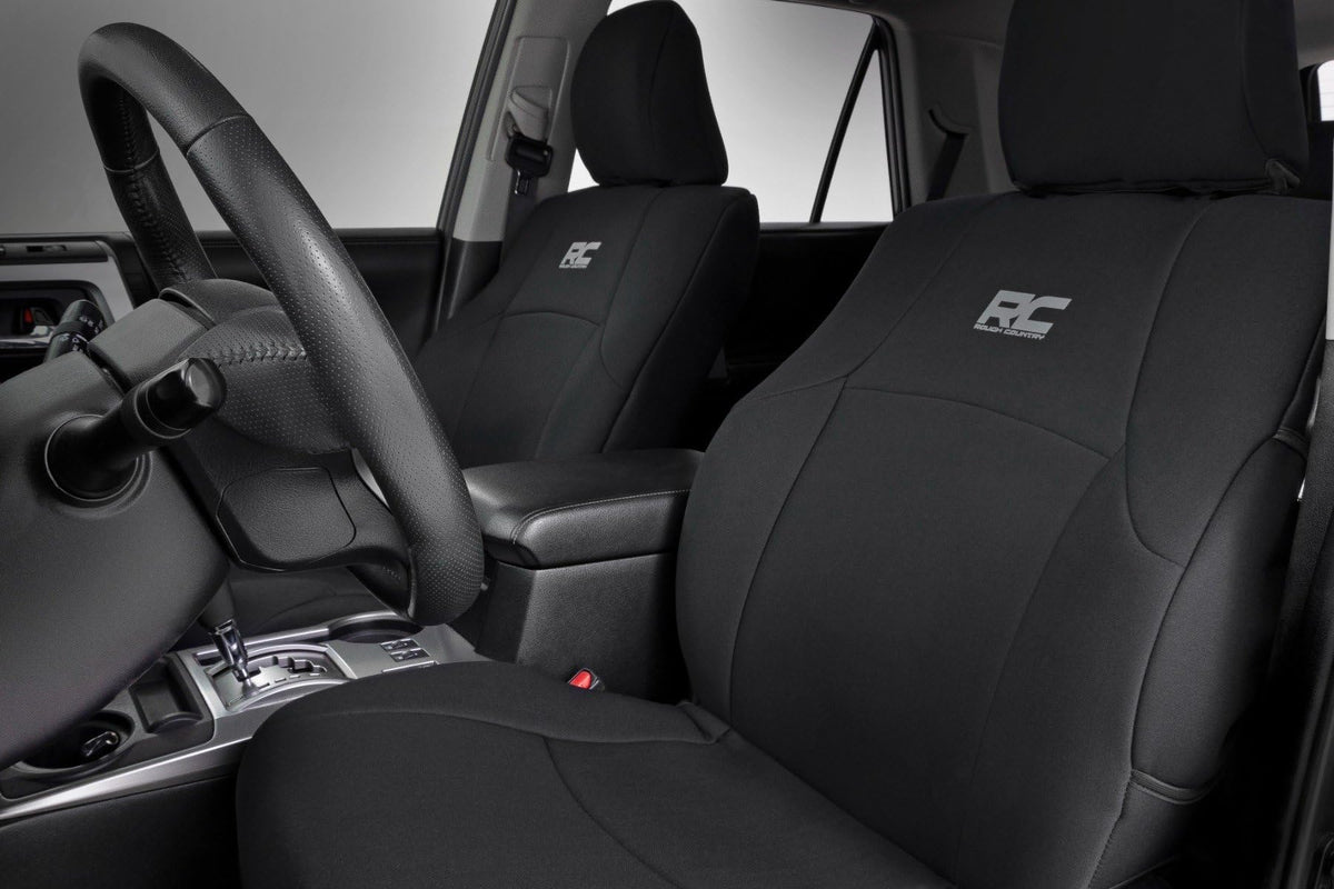 Rough Country neoprene front seat cover protects Toyota 4Runner seats from spills and wear