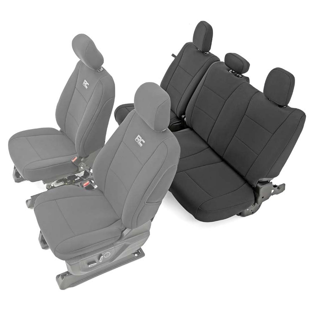 Rough Country rear seat cover demonstrates snug factory-fit for Ford crew cab