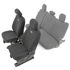 Rough Country neoprene seat covers on front bucket seat with protective fit