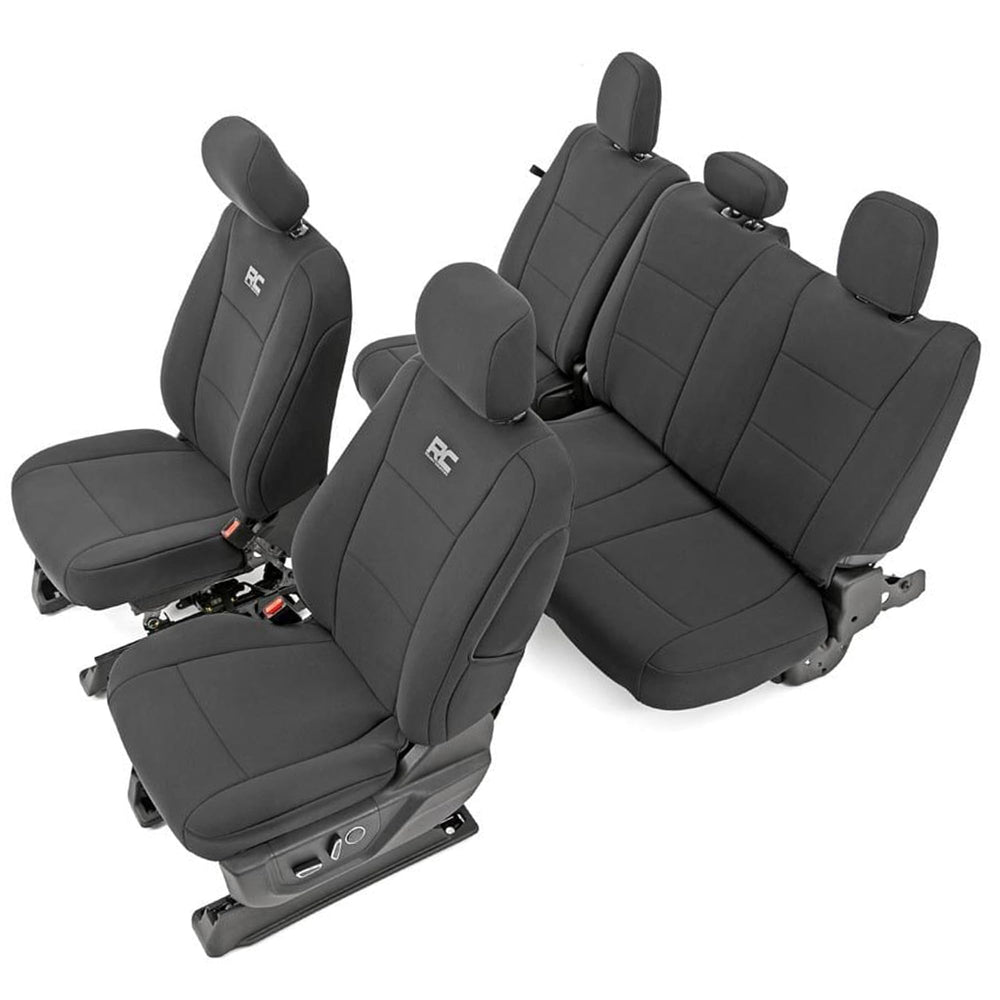 Rough Country neoprene seat covers on front crew cab Protects upholstery from spills
