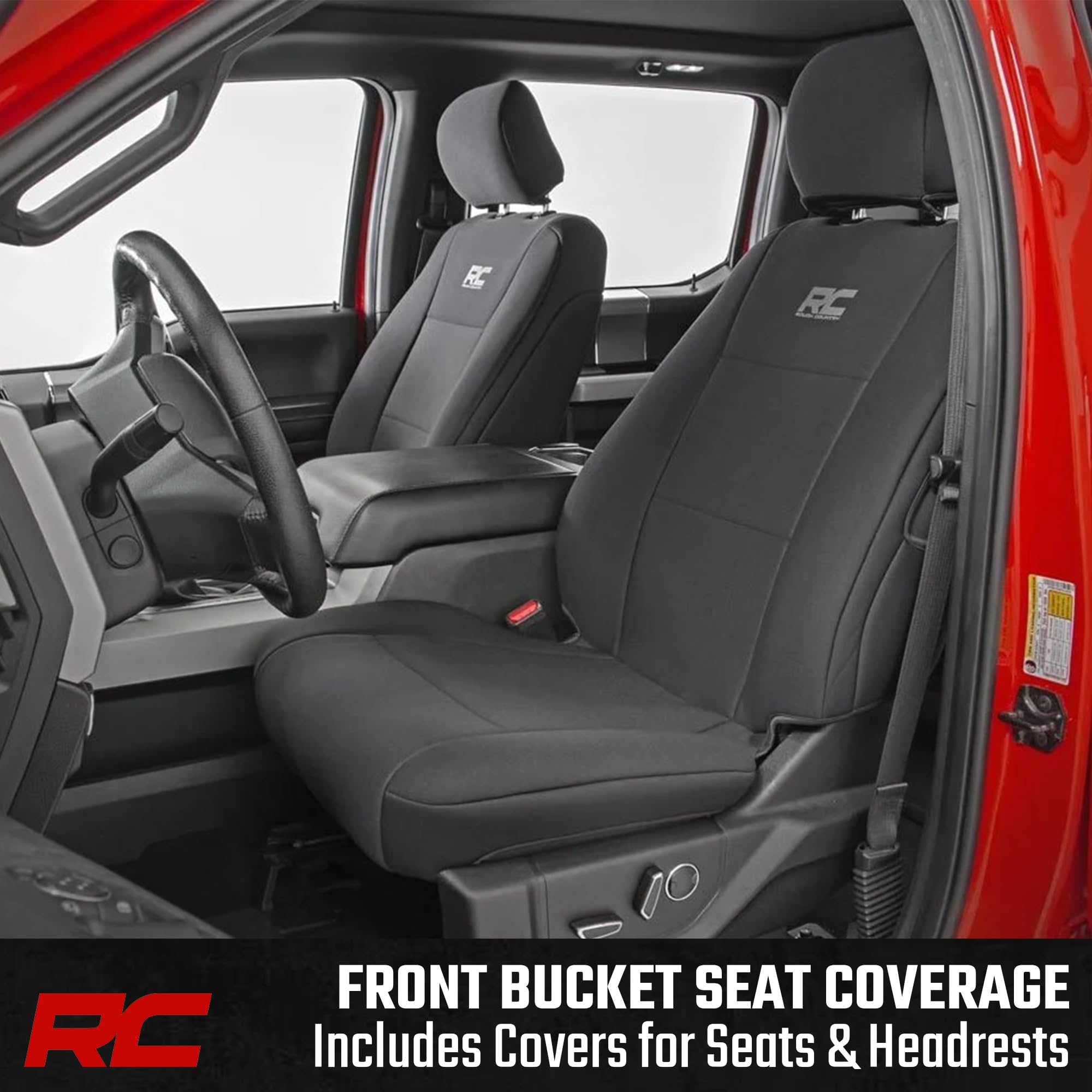 Rear 60/40 split seat covers by Rough Country shield the split seating