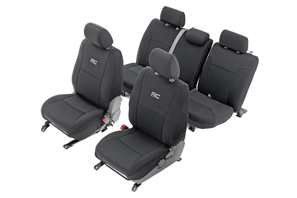 Rough Country neoprene seat covers for Tacoma rear seats shield against spills and pet messes.