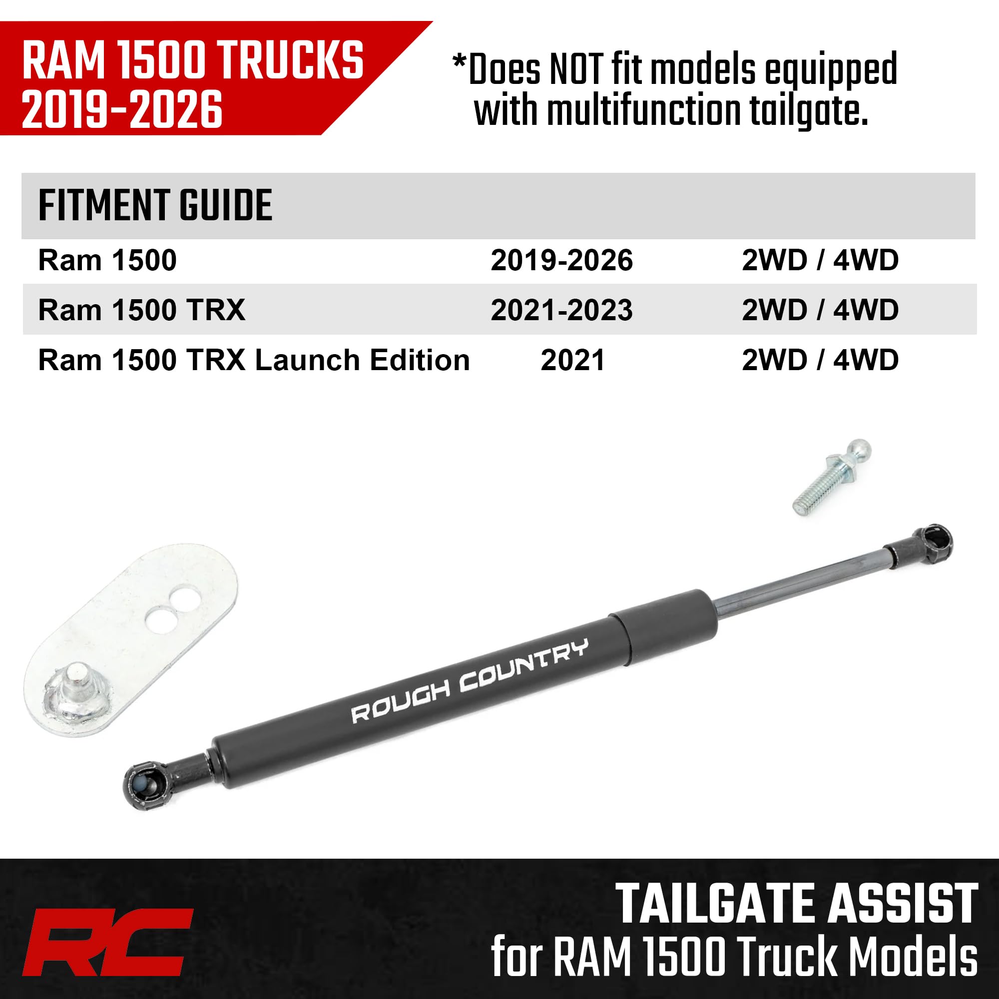 Smooth tailgate lowering with Rough Country damper reduces strain on Ram 1500