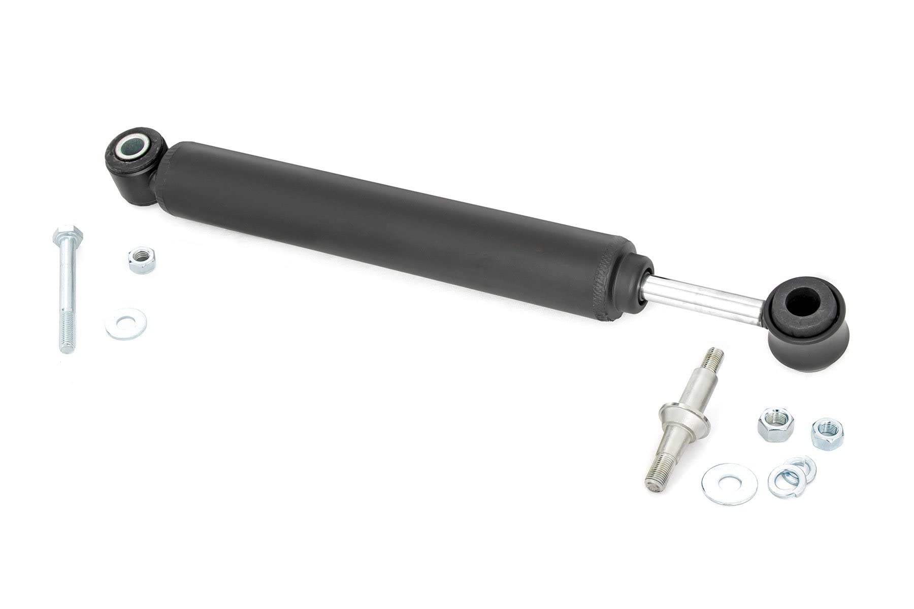 Rough Country RC10317 steering stabilizer piston rod reduces bump steer for smoother Jeep steering