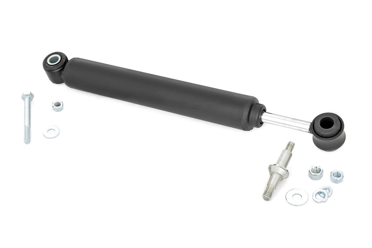 Rough Country RC10317 steering stabilizer piston rod reduces bump steer for smoother Jeep steering