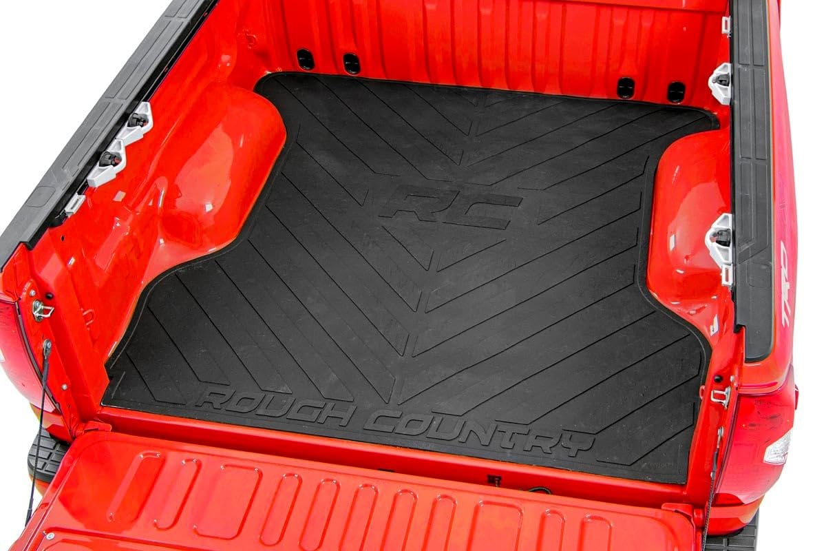 Rough Country rubber bed mat contoured fit matches the truck bed shape.