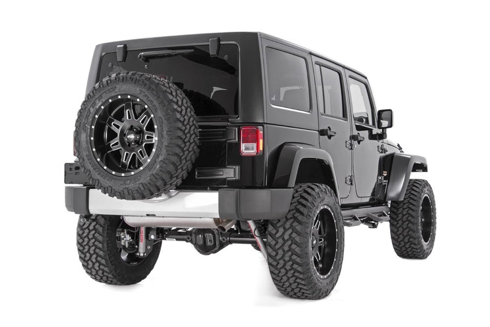 Bolt-on installation view of Rough Country spacer on Wrangler.