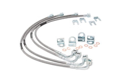 Rough Country stainless brake lines for Jeep Wrangler JK front view, improved durability for lifted rigs