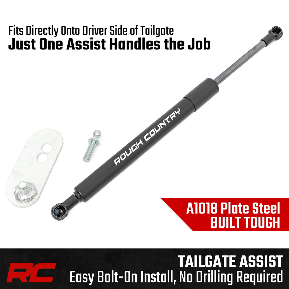 Rough Country tailgate assist logo with 3-year warranty mention