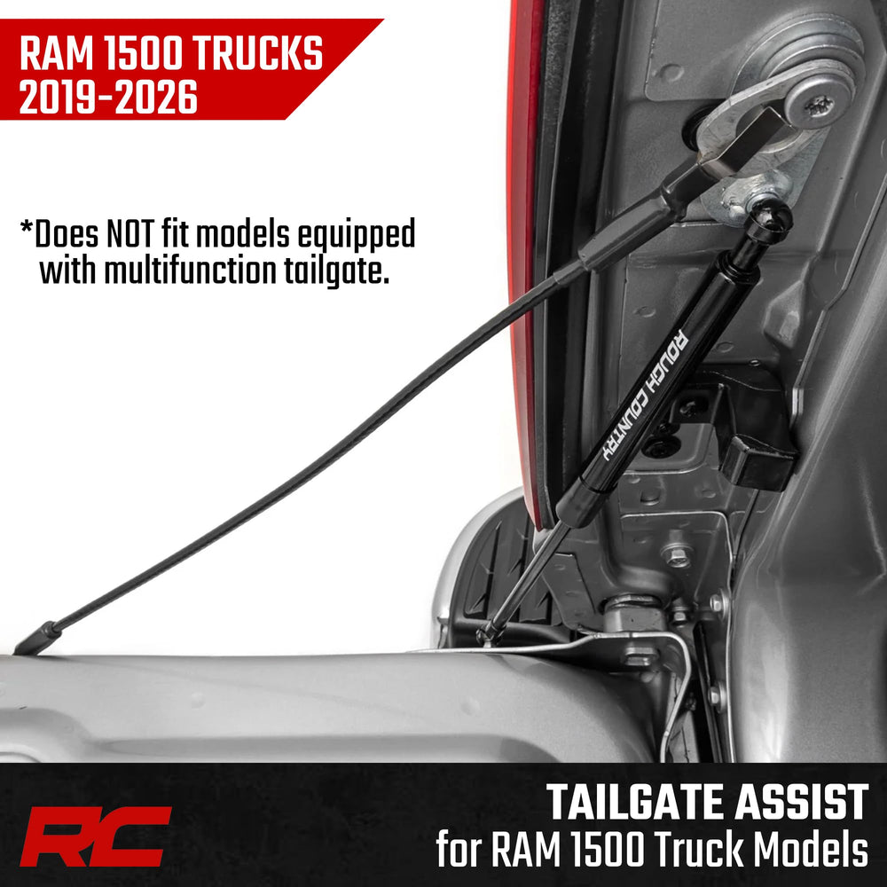 Bolt-on installation of Rough Country tailgate assist on Ram 1500 driver side