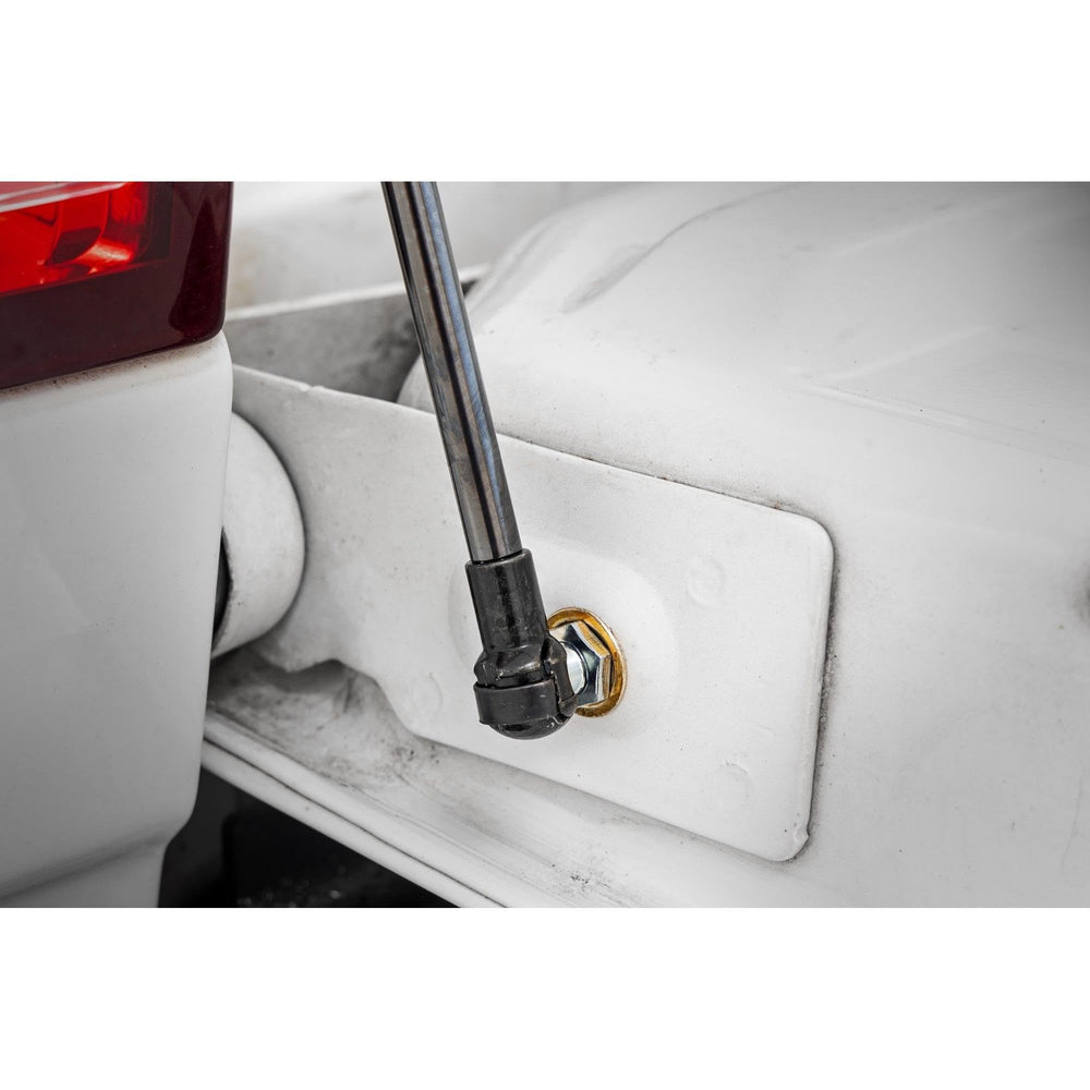 Rough Country Tailgate Assist mounted on the driver side during installation