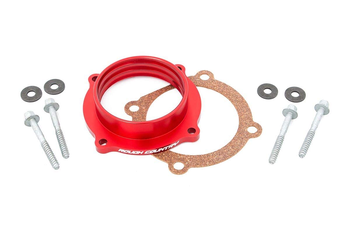 Rough Country throttle body spacer for Jeep Wrangler JK/JL/JT with black finish improves throttle response