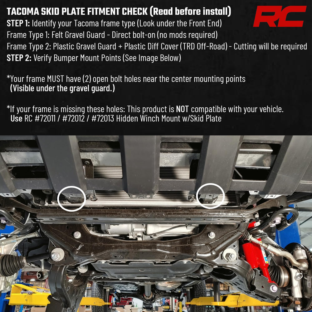 Rough Country TRD Off-Road install note indicates needed crossmember trim