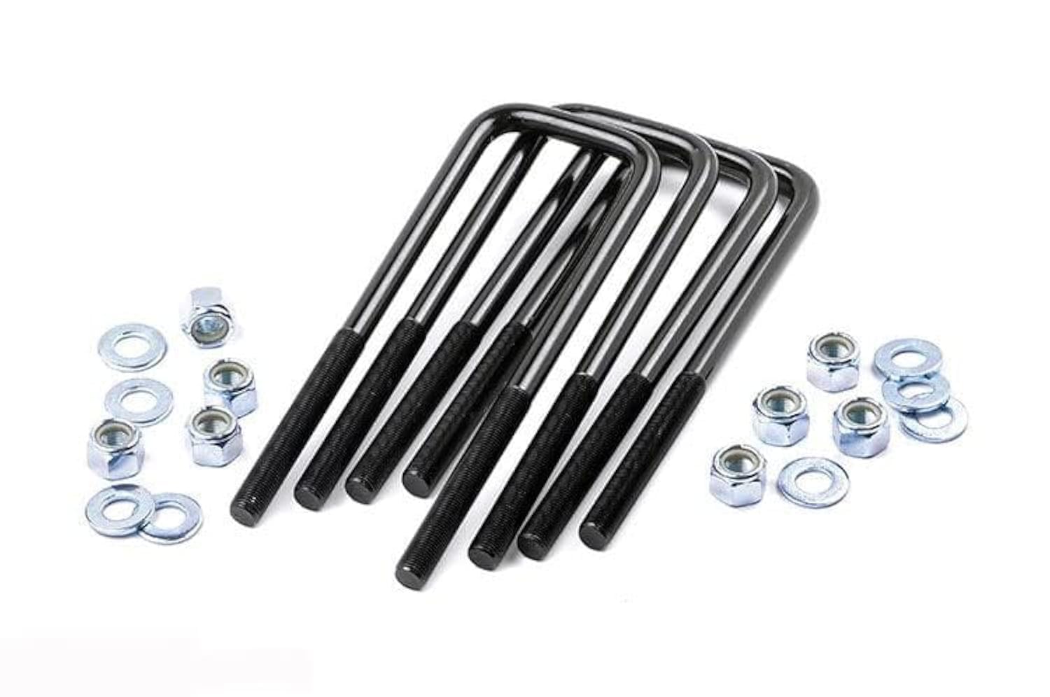 Rough Country universal square U-bolt kit for 2.5-inch axle tubes with 9/16-inch threads secures leaf springs.