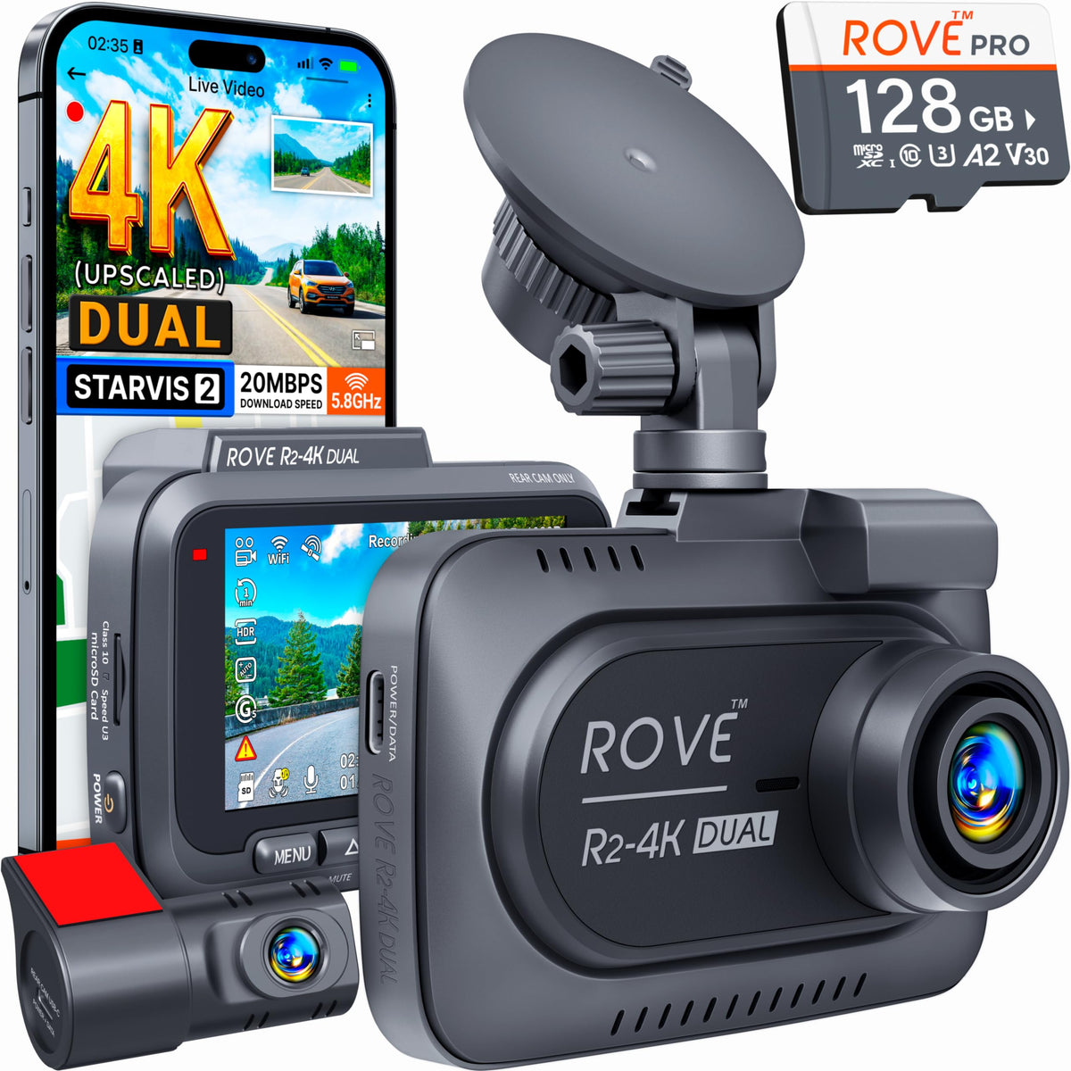 ROVE front camera angled view showing lens and housing for crisp daytime detail