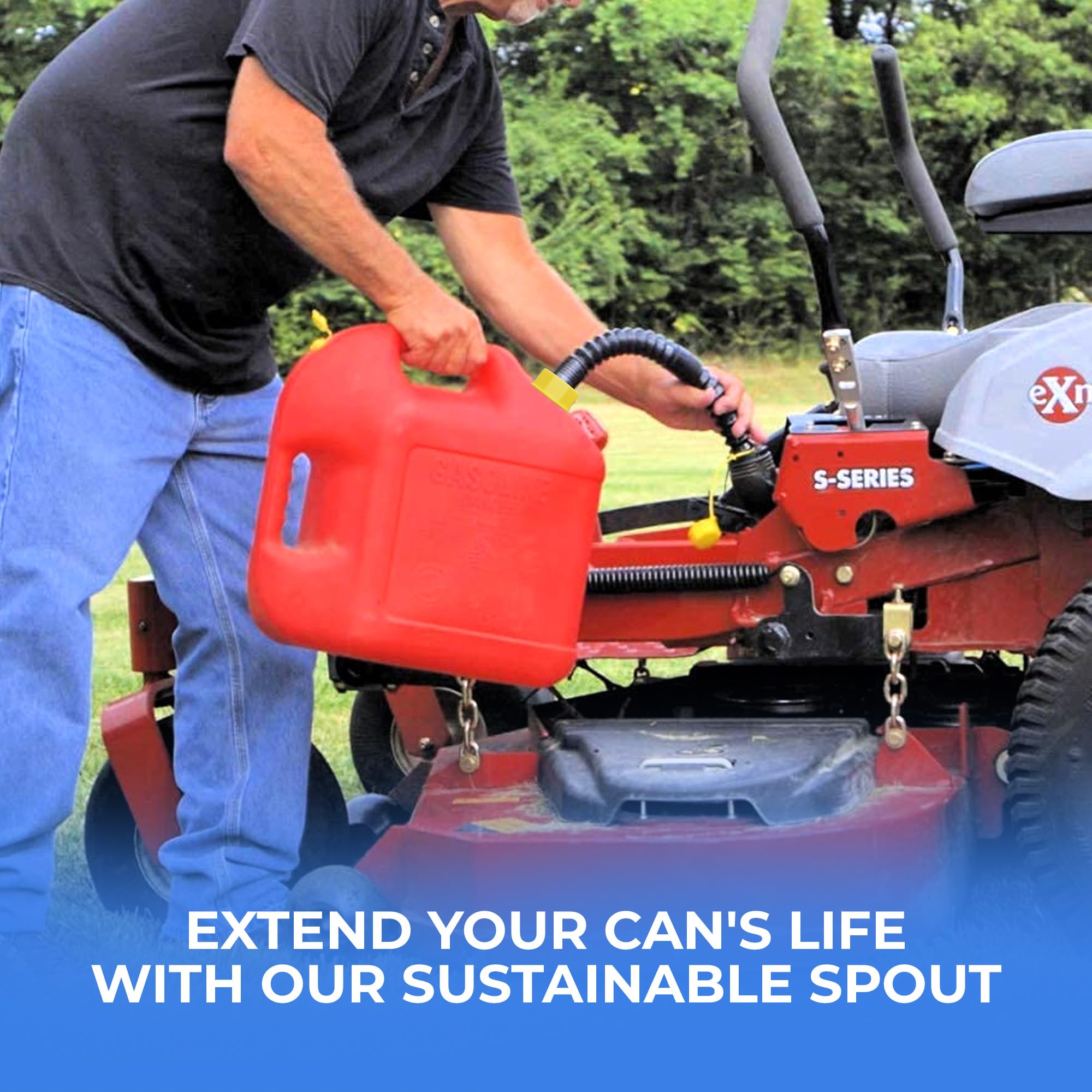 ROVER AIDE spout kit in use reduces spills during refills