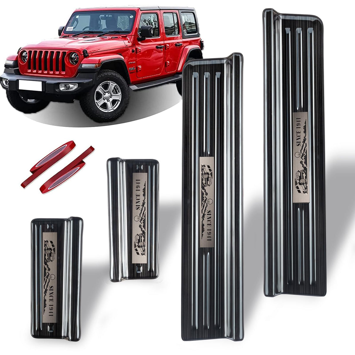 Rowa door sill guard front coverage for Wrangler—protects entry from scuffs and dirt.