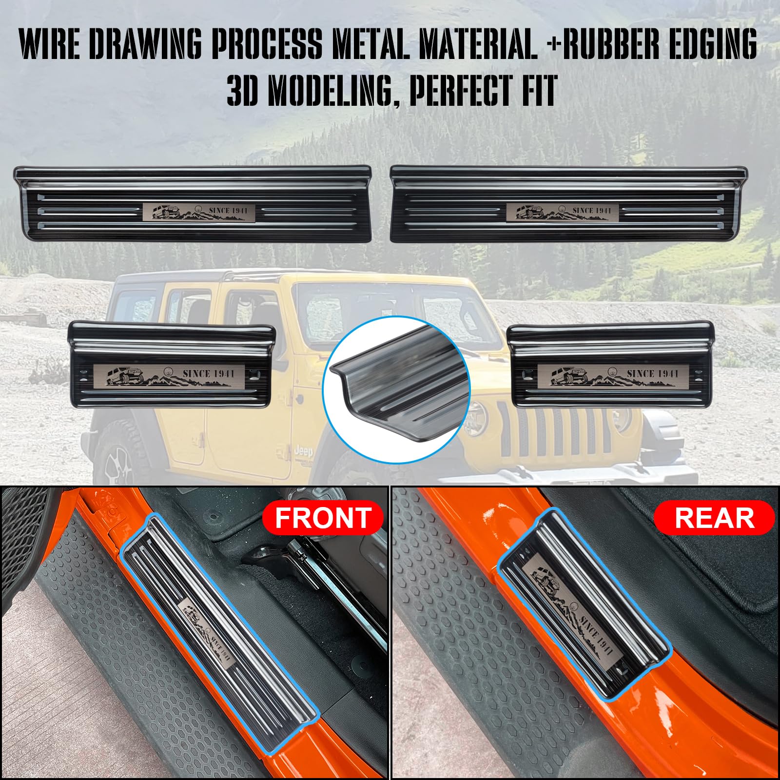Rowa door sill guard rear edge for Wrangler—keeps rear doors looking new.