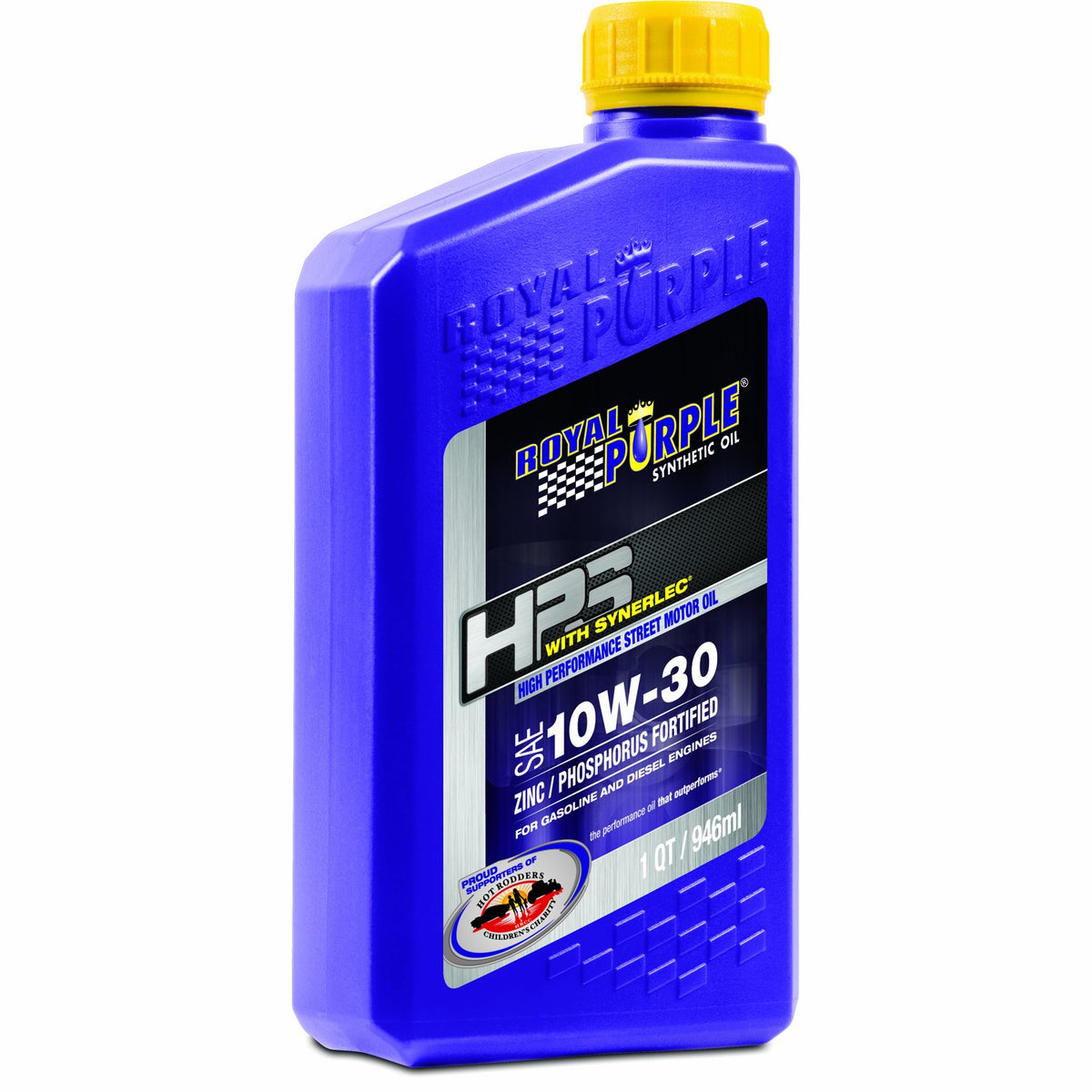 Royal Purple HPS 10W-30 bottle with Synerlec for high-performance engines.