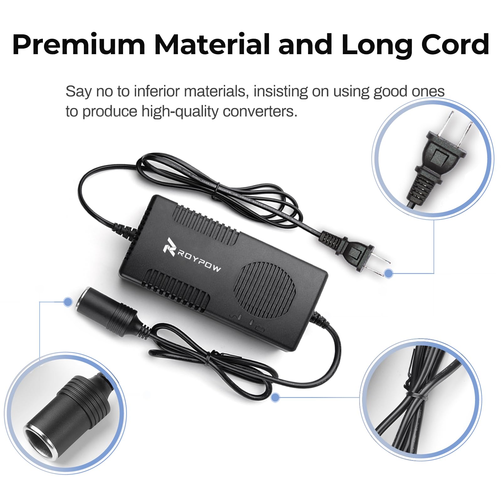 RoyPow AC to DC converter powering a tire inflator for quick setups