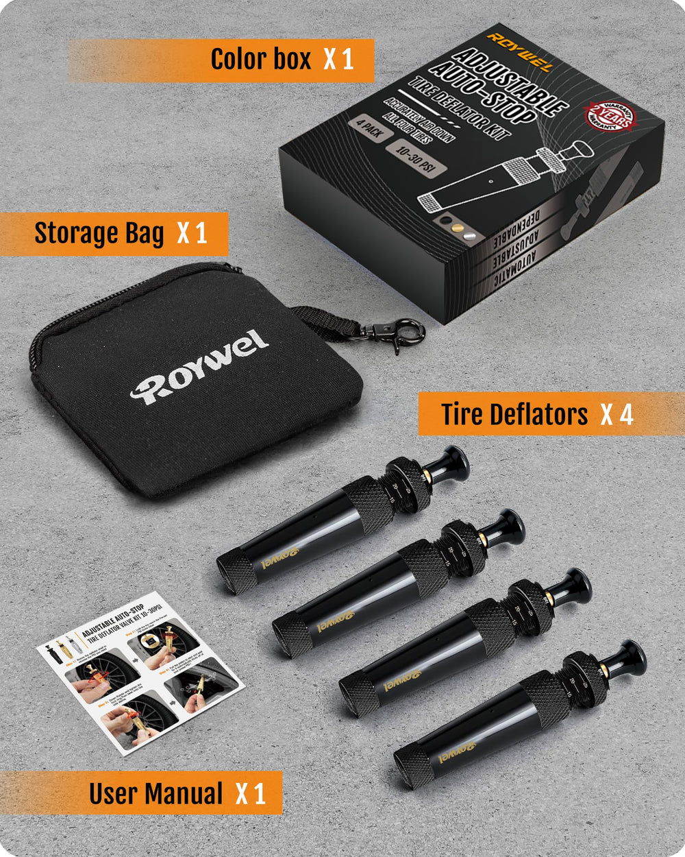 Carrying pouch keeps all four deflators organized for travel