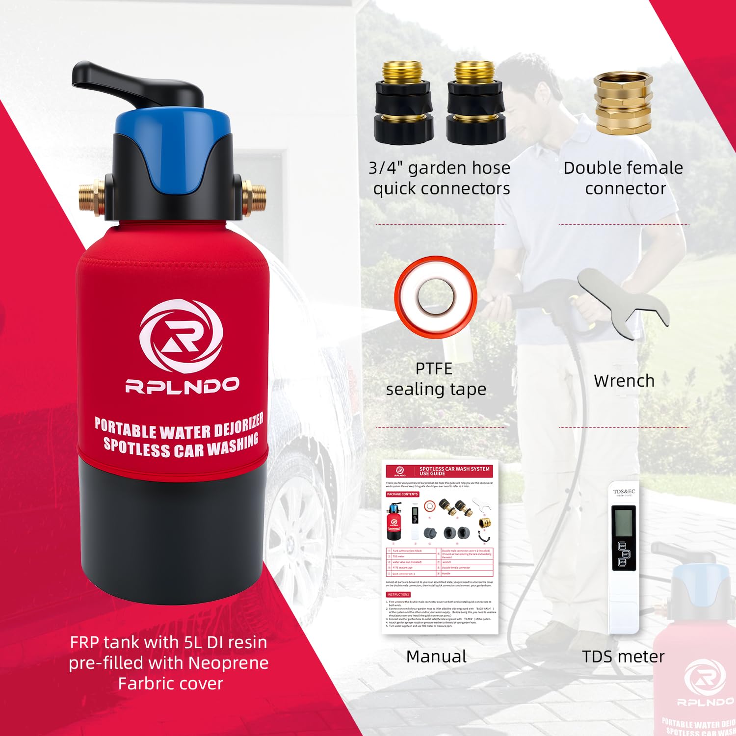Rplndo portable DI water system ideal for RV, boat, and vehicle cleaning