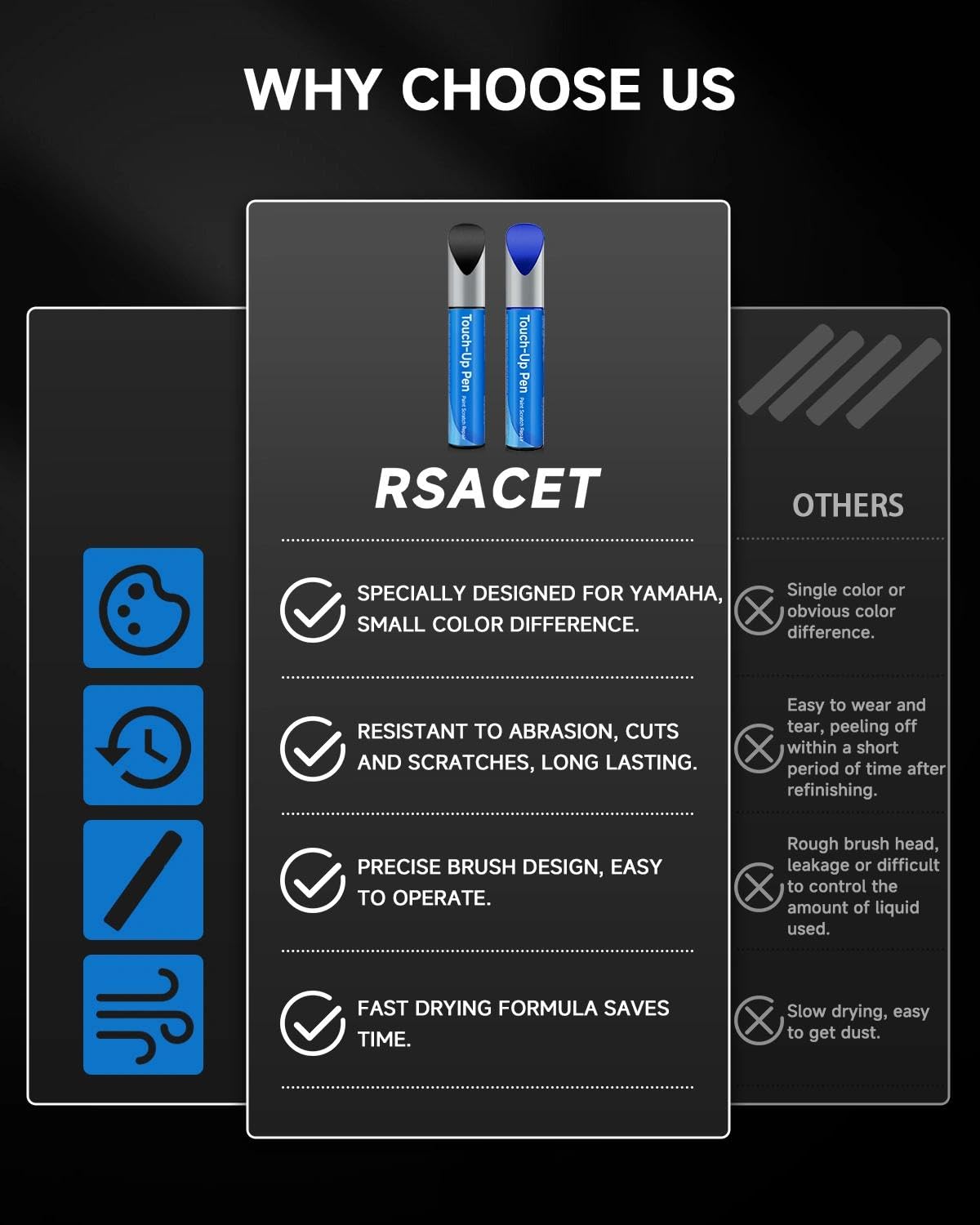 RSACET 0564 scratch repair pen applying strokes highlights easy three-step use.