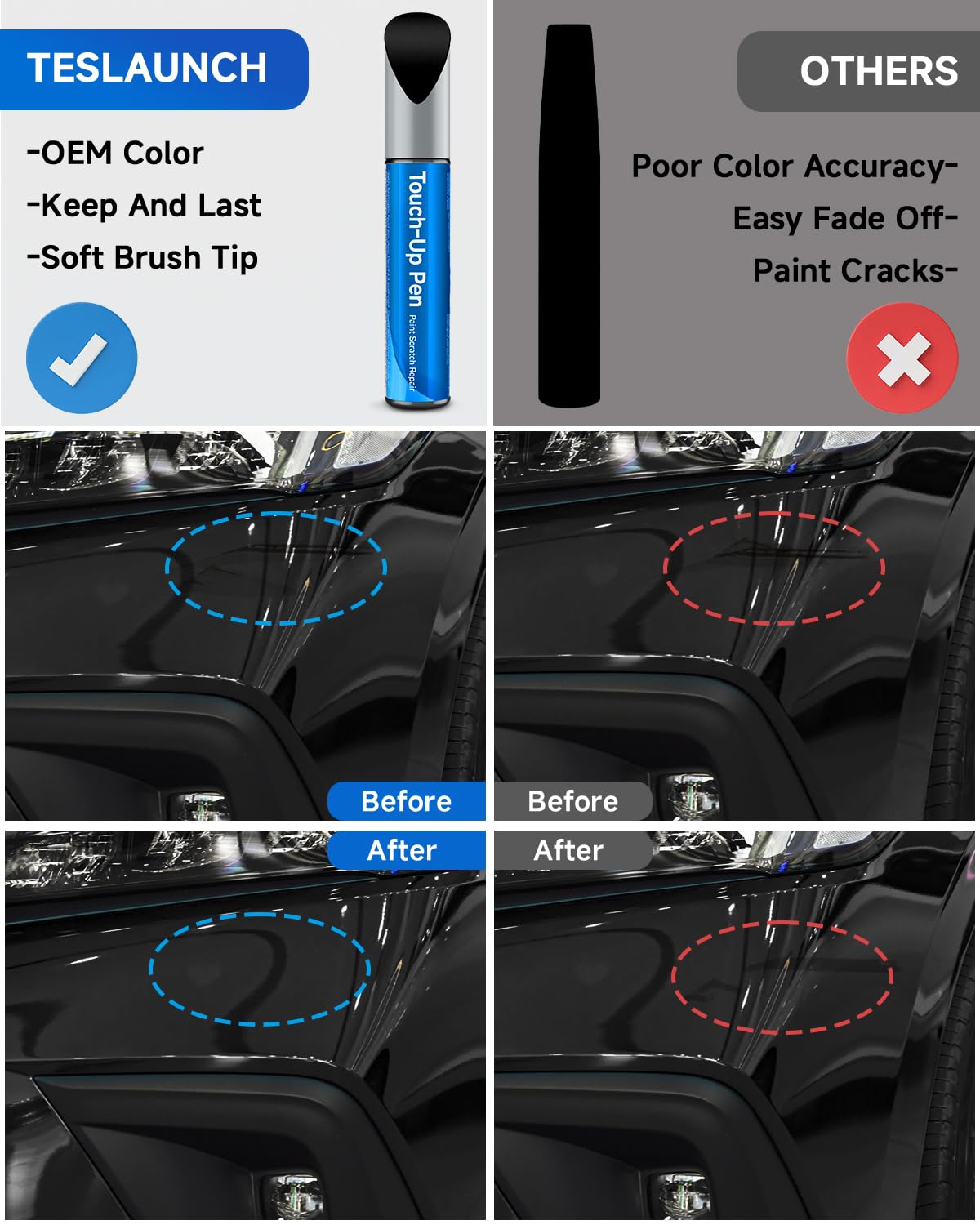 RSACET NH-731P Crystal Black Pearl tip enables smooth application for seamless scratch repair