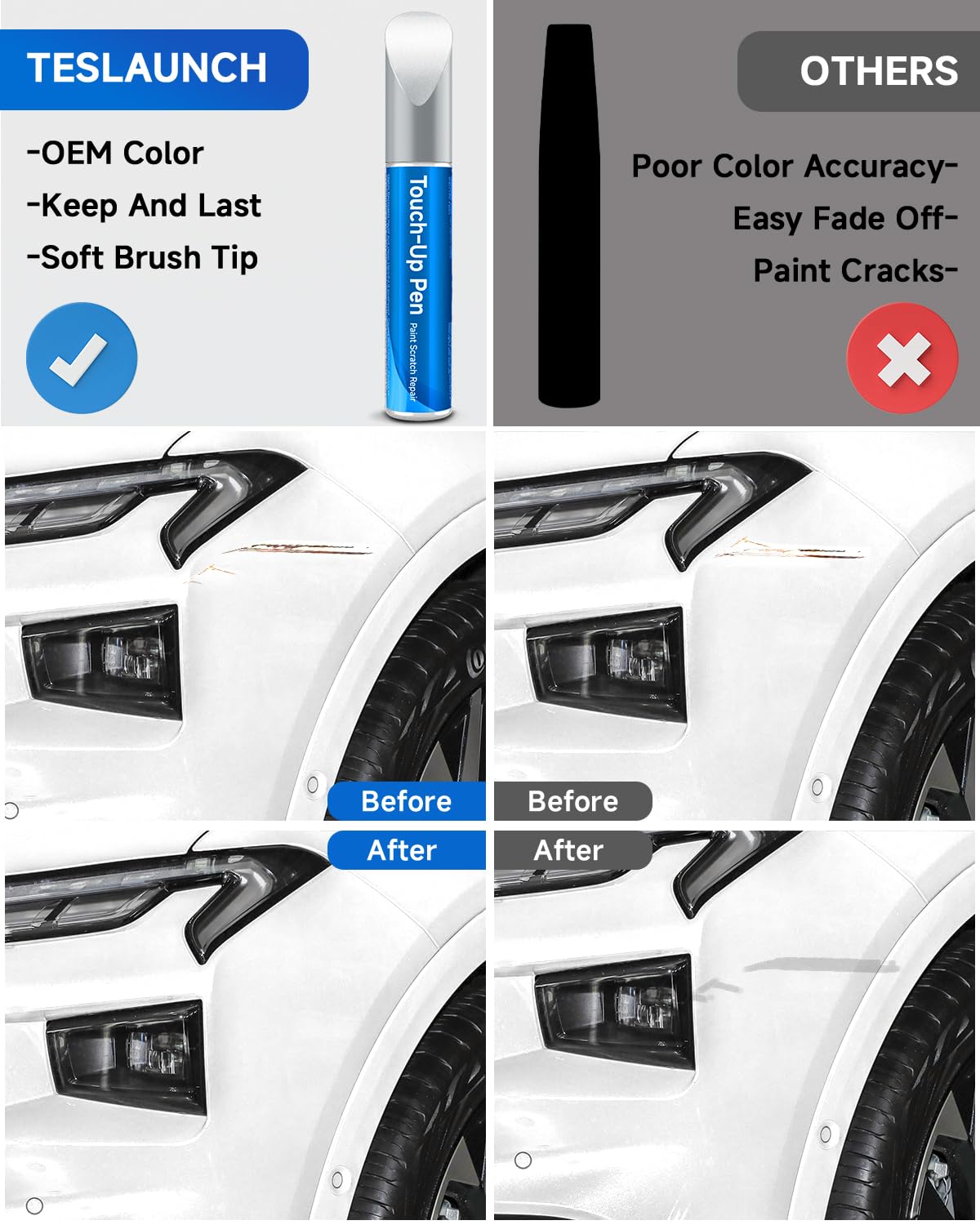 RSACET paint pen applying on a chipped panel for seamless color match.