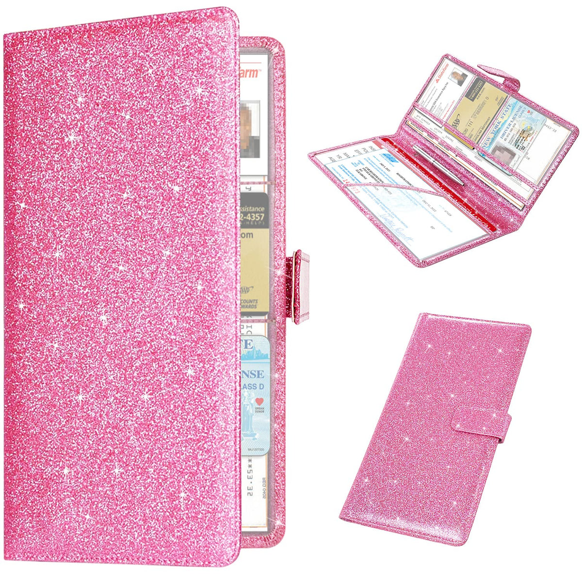 RSAquar car reg holder with embossed pink glitter leather cover, stylish and durable.