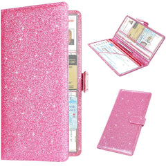 RSAquar car reg holder with embossed pink glitter leather cover, stylish and durable.