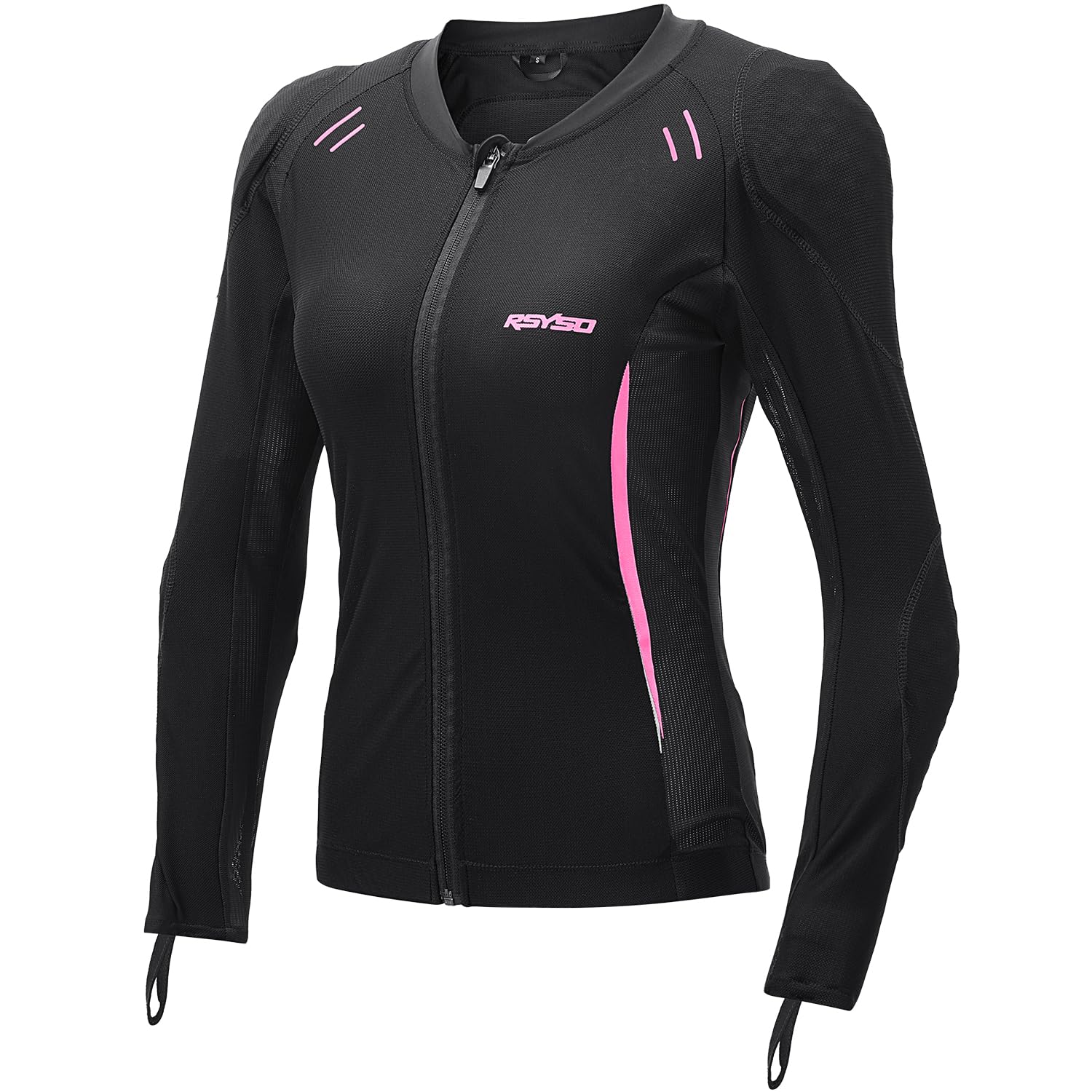 RSYSO mesh jacket front view highlighting breathable construction for warm-weather riding.