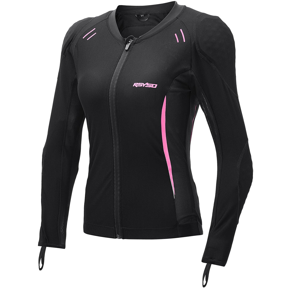 RSYSO mesh jacket front view highlighting breathable construction for warm-weather riding.