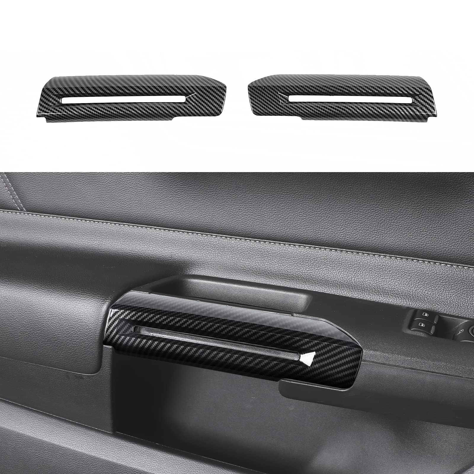 RT-TCZ carbon fiber door handle trim for Mustang interior upgrade.